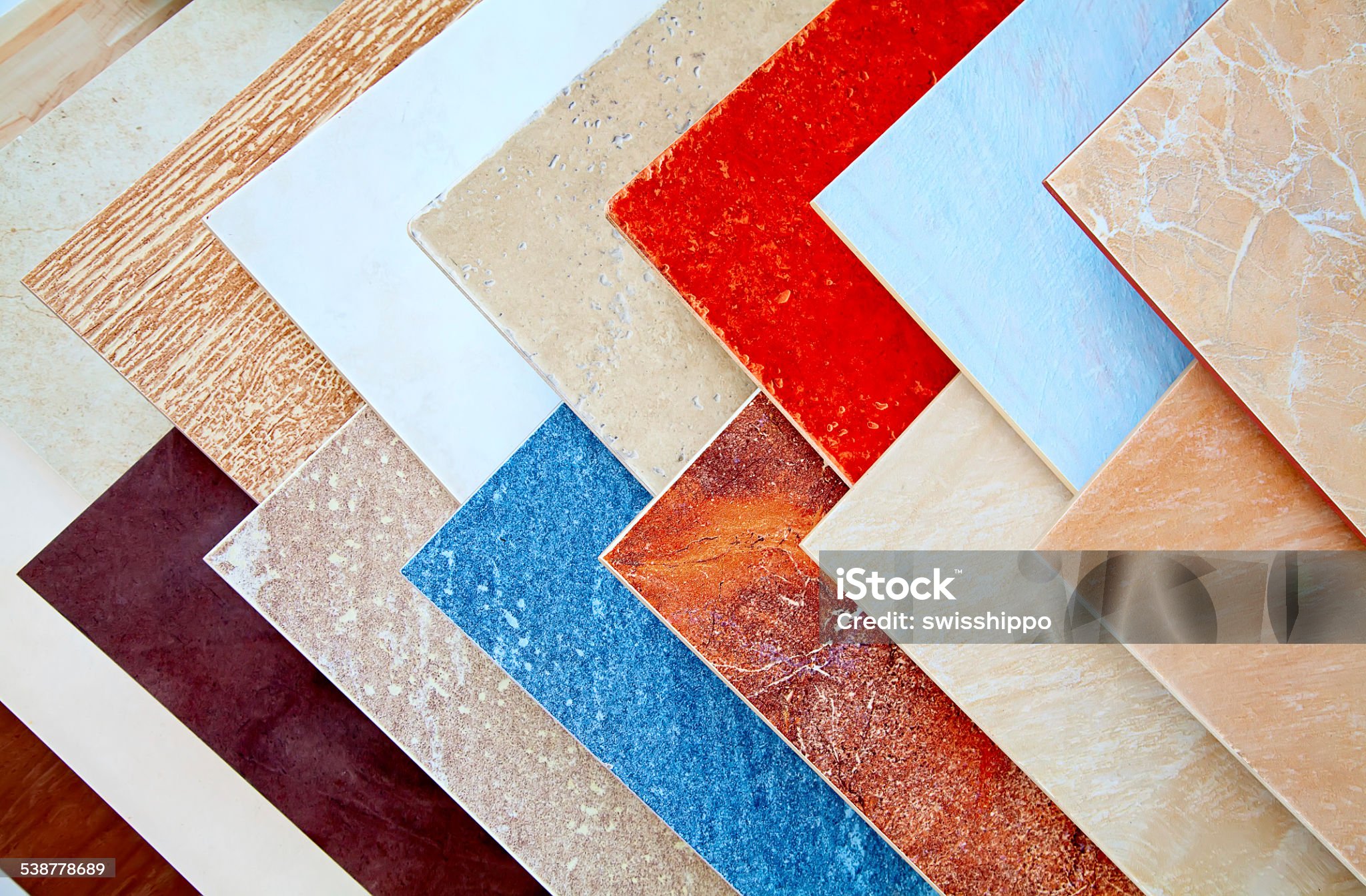 Ceramic wall tile samples on display